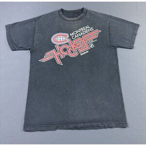 Rare Vintage Y2K Montreal Canadiens Hockey NHL Black Faded Shirt Promo Reebok T